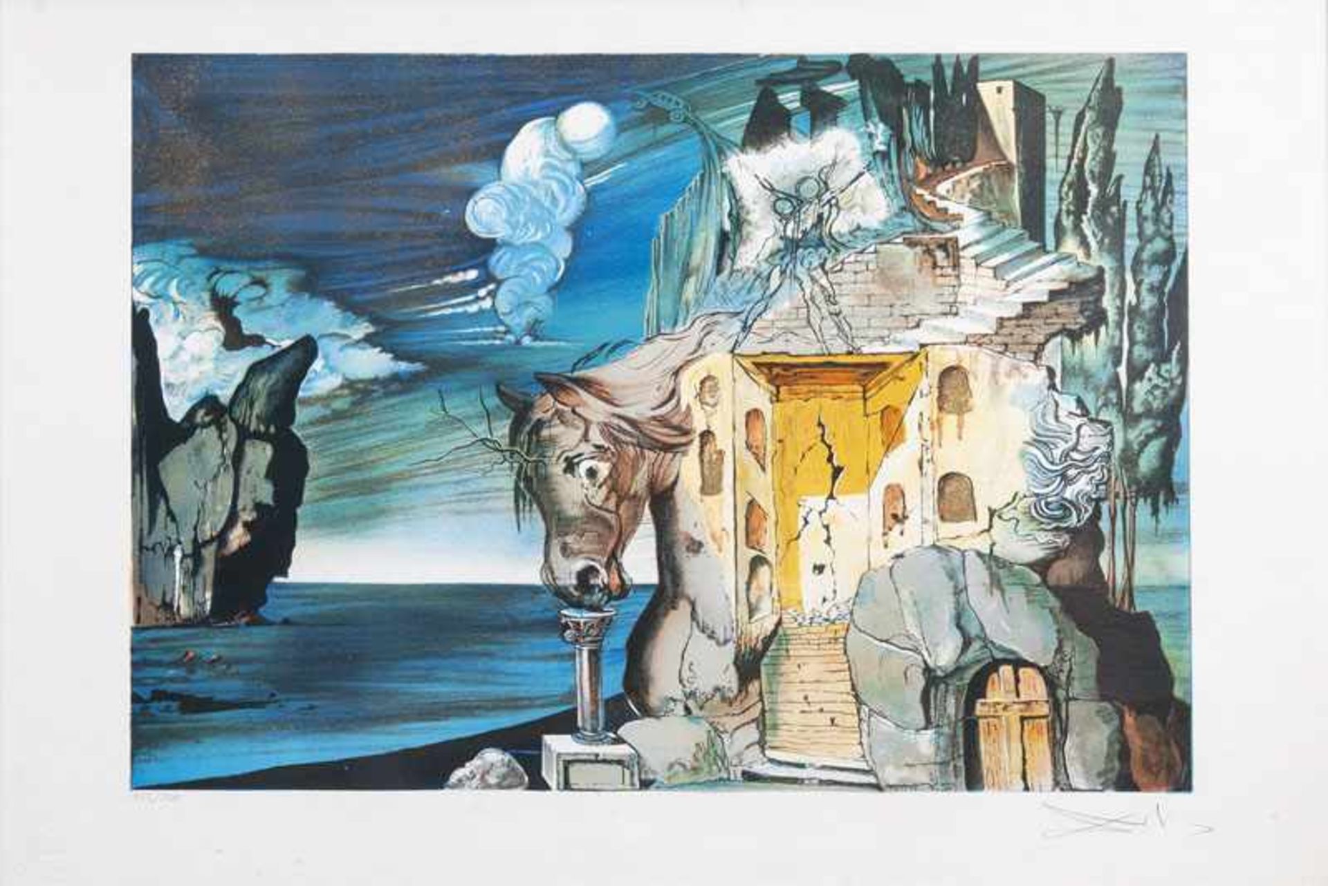 Salvador Dalí (Figueres 1904 - Figueres 1989) Der wilde Tristan 1981, Farblithographie u. Goldstaub,