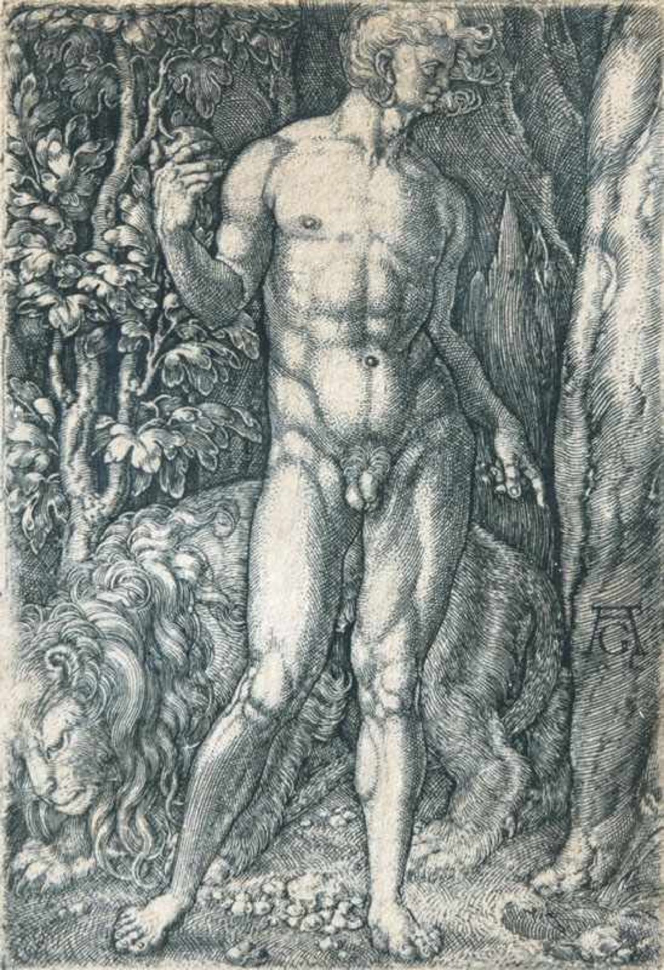 Heinrich Aldegrever (Paderborn um 1502 - Soest um 1561) Adam mit dem Löwen und Eva mit dem Hirsch - Bild 2 aus 2