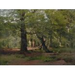Louis Douzette (Tribsees 1834 - Berlin 1924) Lichter Wald im Sonnenschein Öl/Karton, 37,5 x 39,5 cm,