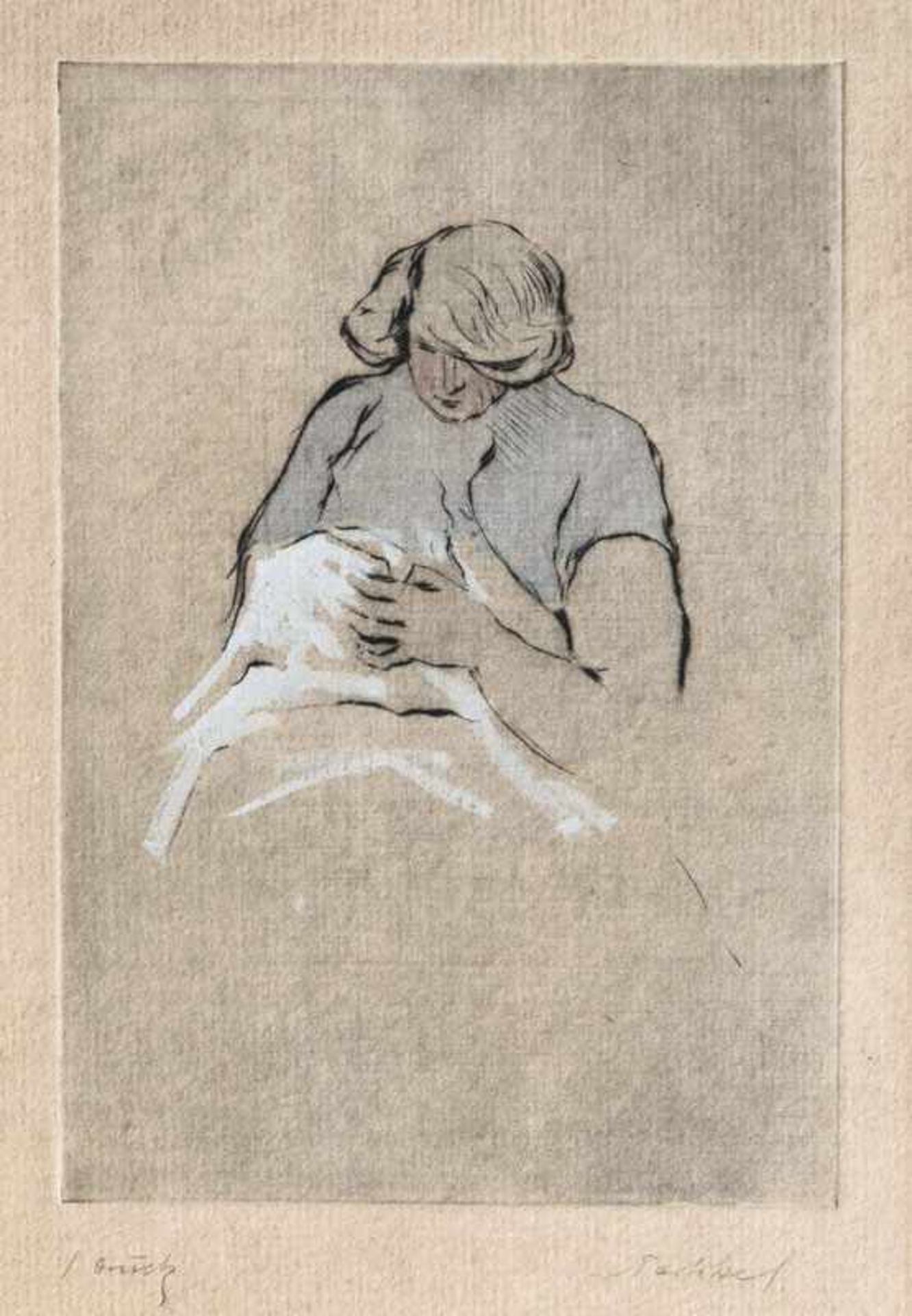 Alfred Partikel (Goldap/Ostpreußen 1888 - Ahrenshoop 1945) Stillende Mutter Farbradierung, 14,5 x 10