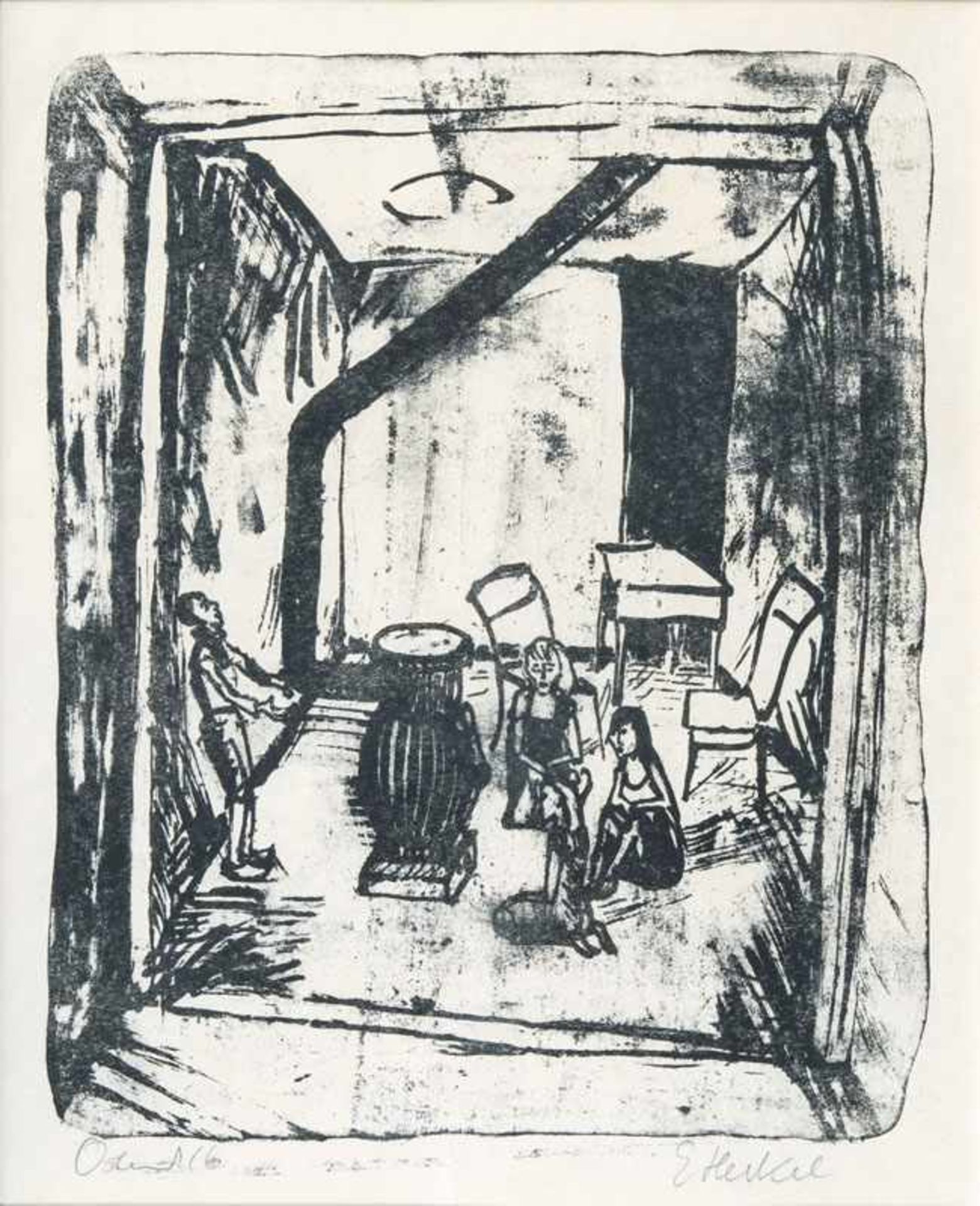 Erich Heckel (Döbeln 1883 - Radolfzell/Bodensee 1970) Kinder am Ofen Lithographie, 32,5 x 27 cm,