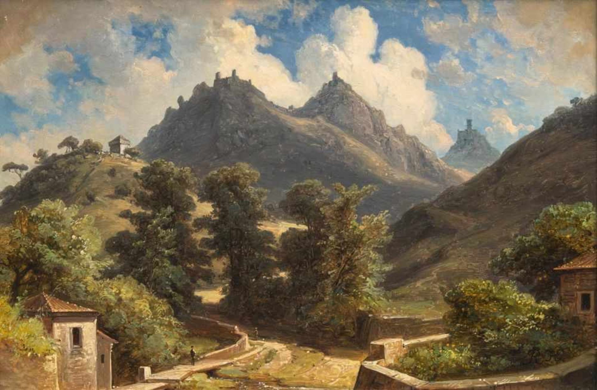 Robert Kummer(Dresden 1810 - Dresden 1889)Drei Burgen auf drei GipfelnÖl/Papier/Holz, 25,5 x 39