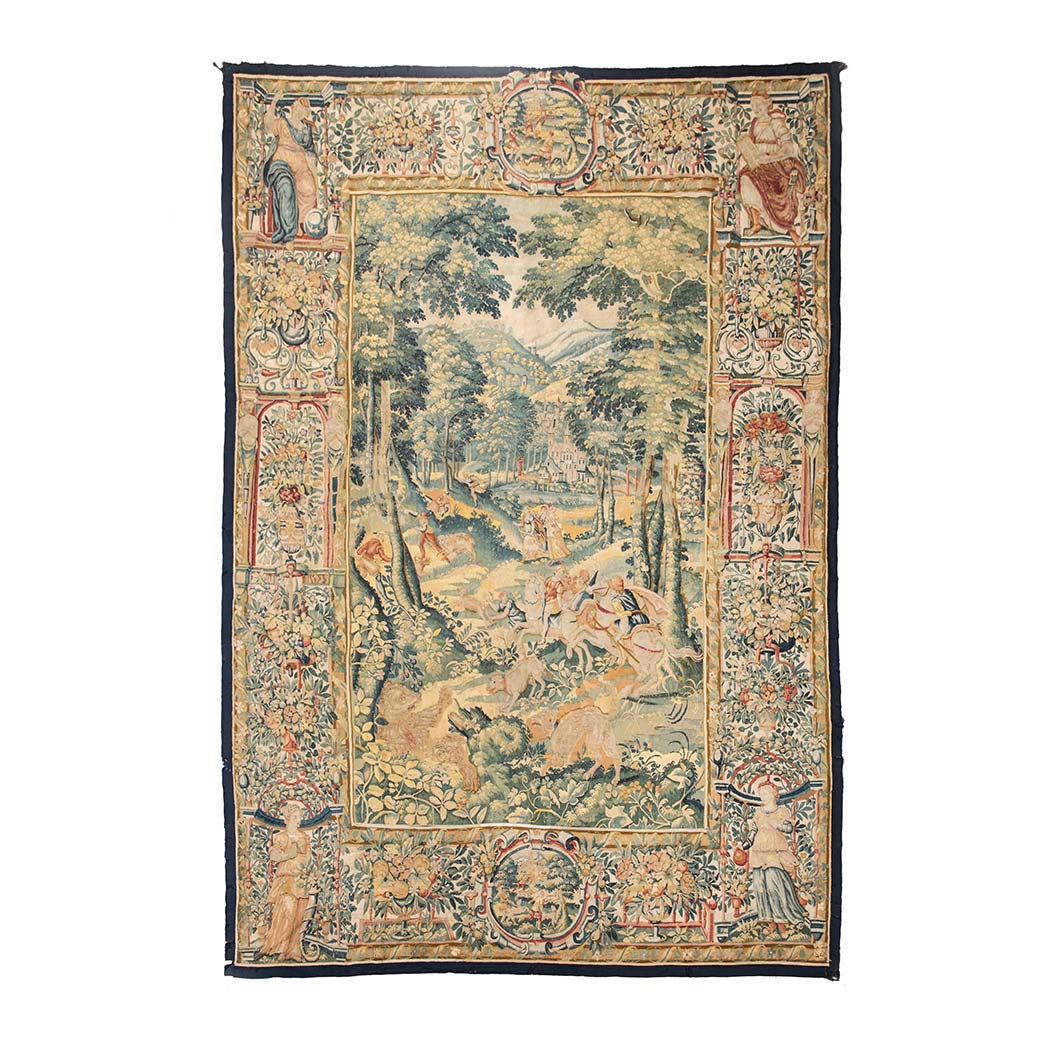 A FRANCO-FLEMISH VERDU TAPESTRY, BRUXELLES, 16TH CENTURY woven wool, organic pigments, depicting a