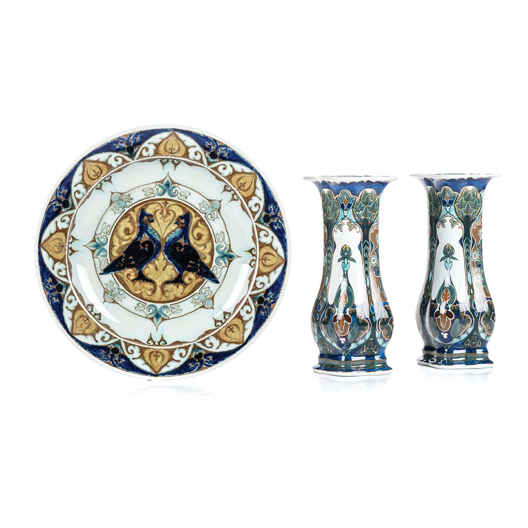 A PAIR OF ART NOUVEAU ROZENBURG VASES, POSSIBLY THEODORE COLENBRANDER, 19TH CENTURY each flared