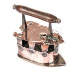 A CAPE COPPER LAUNDRY IRON, JOSEPH LAWTON, 19TH CENTURY with pierced sides, the closing plate with