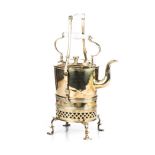 A DUTCH BRASS KETTLE AND TESSIE, 19TH CENTURY of oval form with swan-neck spout, the top applied