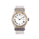 A LADIES TWO-TONE STAINLESS STEEL WRISTWATCH, CARTIER SANTOS automatic, the circular cream dial with