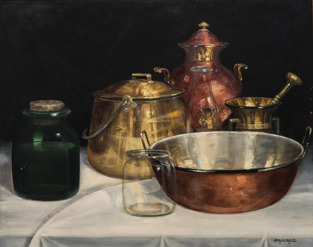 Henry John Dykman (South African 1893-1972) STILL LIFE WITH POTS & VESSELS