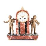A GILT, RED AND GREEN-VEINED MARBLE CLOCK, 19TH CENTURY BUYERS ARE ADVISED THAT A SERVICE IS