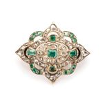 A DIAMOND AND EMERALD BROOCH the Victorian style brooch centred with a 0.25ct emerald-cut emerald