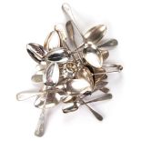 A GROUP OF ASSORTED SPOONS, VARIOUS MAKERS, LOCATIONS AND DATES and a napkin ring 1085g in total (
