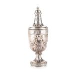 A DUTCH SILVER RAM’S HEAD SUGAR SHAKER ornate repoussé ribbon and rams head decorations on the body,