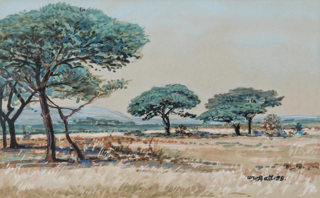 Walter Whall Battiss (South African 1906-1982) ARID LANDSCAPE signed watercolour on card laid down
