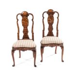A PAIR OF DUTCH WALNUT AND INLAID SIDE CHAIRS