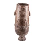 A ZULU MILKPAIL carved with amasumpa decoration 37cm high