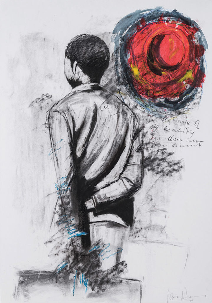 Nelson Makamo (South African 1982 -) YOUNG BOY signed and dated 09 charcoal and pastel on paper