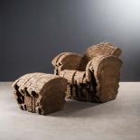 A LITTLE BEAVER CARDBOARD CHAIR AND OTTOMAN DESIGNED IN 1987 BY FRANK O. GEHRY FOR VITRA limited