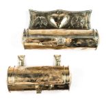 A SCOTTISH BRASS CANDLE BOX, LATE 18TH/EARLY 19TH CENTURY of cylindrical form, the front engraved