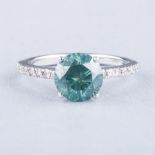 AN 18K WHITE GOLD AND GREEN DIAMOND RING the 1.70ct deep green in colour, clarity SI round