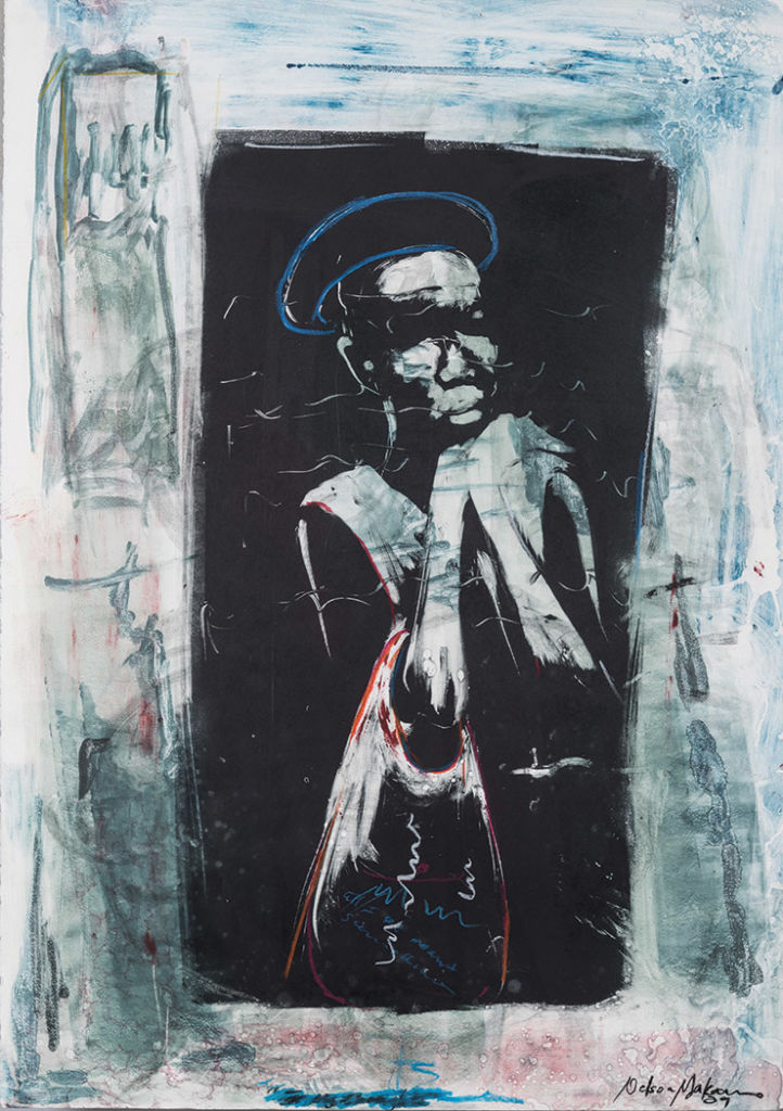 Nelson Makamo (South African 1982 -) YOUNG GIRL monotype with pastel on paper, signed and dated 07