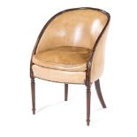 A MAHOGANY AND LEATHER-UPHOLSTERED TUB CHAIR