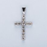 A 9K WHITE GOLD AND DIAMOND PENDANT the eleven diamonds, weighing approximately 0.88ct, colour I/