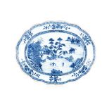 A CHINESE BLUE AND WHITE PLATTER, QING DYNASTY, QIANLONG, 1736 – 1795 the lobed oval platter painted