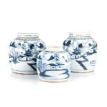 A SET OF THREE CHINESE BLUE AND WHITE GINGER JARS, QING DYNASTY, 19TH CENTURY ovoid, in sizes,