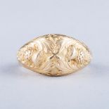 A SCOTTISH GOLD RING the hand carved ring of traditional Scottish thistles and leaves in yellow gold
