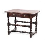 AN OAK LOW TABLE, 18TH CENTURY the moulded rectangular top above a long frieze drawer on block and
