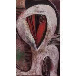 Cecil Edwin Frans Skotnes (South African 1926-2009) WHITE FIGURES WITH RED MASK signed carved,