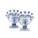 A PAIR OF DUTCH DELFT TULIP VASES, ROYAL TICHELAAR MAKUM MARK each heart shaped with five