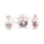 A COLLECTION OF CHINESE FAMILLE ROSE WARES comprising: a teapot, a milk jug and jar. all with