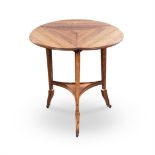 AN EDWARDIAN MAHOGANY OCCASIONAL TABLE the hinged triangular top on square section tapering supports