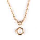 A PEARL ENHANCER ON A GOLD HOLLOW CHAIN the mabe pearl pendant on a hollow wheat chain and