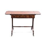 A MAHOGANY LIBRARY TABLE, 19TH CENTURY the hinged, cross-banded rectangular top above a central