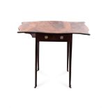 A FLAME MAHOGANY PEMBROKE TABLE, 19TH CENTURY the hinged shaped rectangular top above a frieze