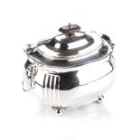 A MID-VICTORIAN SILVER TEA CADDY, MAKER'S MARK I S, LONDON, 1854 of rectangular bulbous form with