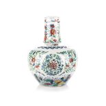 A CHINESE WUCAI GLAZED VASE, QIANLONG, 1736 - 1795 of globular form with tapering cylindrical