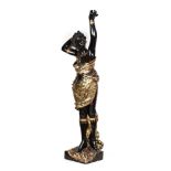 A GILTWOOD AND PAINTED BLACKAMOORE, LATE 19TH CENTURY modelled as a standing female on a square