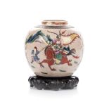 A CHINESE FAMILLE VERTE FISH BOWL, LATE 19TH CENTURY the tapering ovoid body painted on either