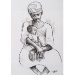 Peter Clarke (South African 1929-2014) MOTHER AND CHILD signed pencil and ink on paper 24 by 16,5cm