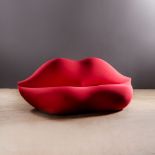 A BOCCA LIPS SOFA, DESIGNED IN 1970 BY STUDIO 65, MANUFACTURED BY GUFRAM maker's fabric label