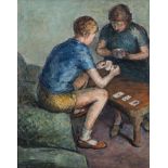 Camberwell School of Arts ( 20th Century-) FIGURES PLAYING CARDS oil on canvas 49 by 38,5cm