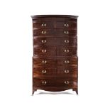 A GEORGE III MAHOGANY CHEST-ON-CHEST in two parts, the outswept moulded cornice above a plain