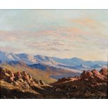 Tinus (Marthinus Johannes) de Jongh (South African 1885-1942) LANDSCAPE WITH MOUNTAINS signed oil on