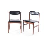 A PAIR OF DANISH ROSEWOOD SIDE CHAIRS each curved vinyl upholstered back above a conforming seat