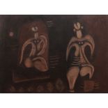 Sydney Alex Kumalo (South African 1935-1988) TWO ABSTRACT FIGURES signed and dated '73 airbrush on