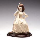 A CONTINENTAL IVORY FIGURE OF A SEATED SHEPHERDESS, 20TH CENTURY NOT SUITABLE FOR EXPORT in full