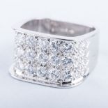 AN 18K WHITE GOLD AND DIAMOND RING the square ring pavé-set with 31 round brilliant cut diamonds,